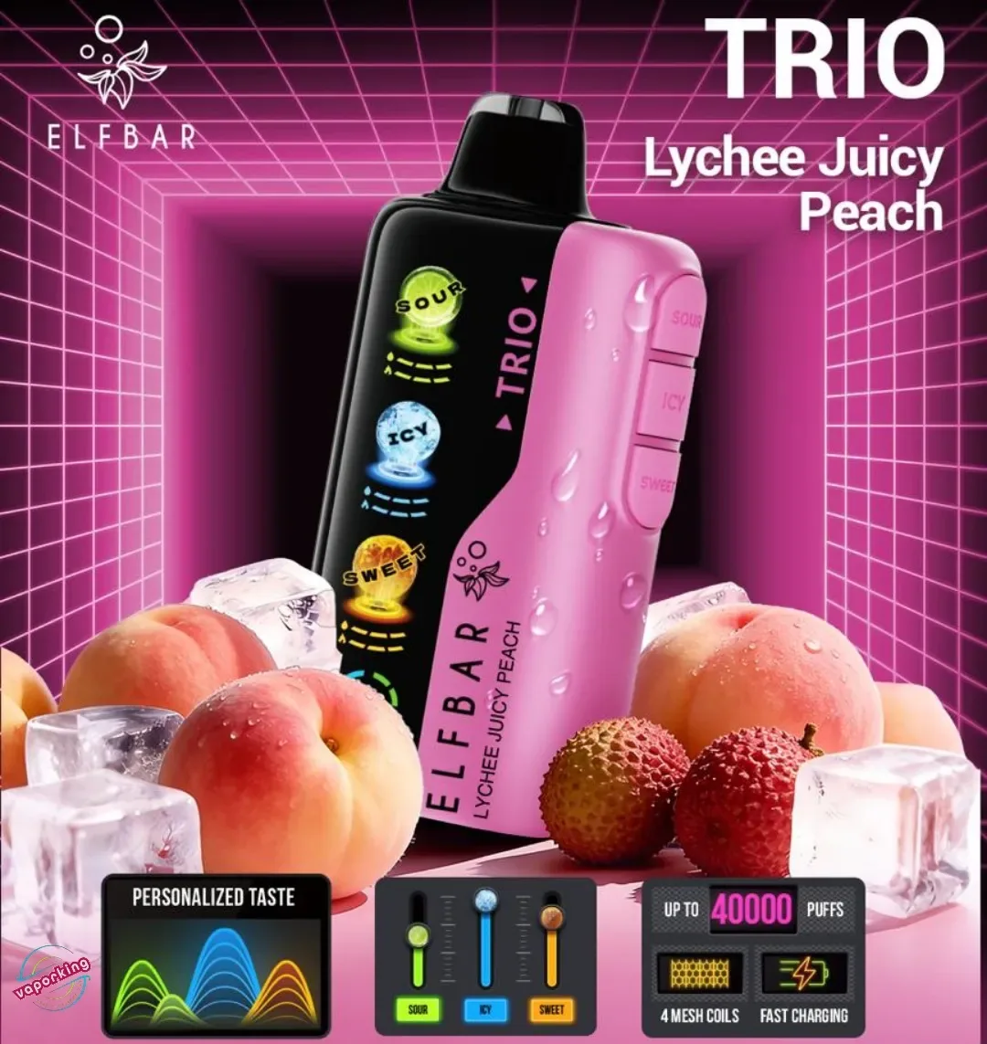 Elf Bar Trio - Lychee Juicy Peach - 40k Puffs — Elf Bar TRIO available in Bengaluru